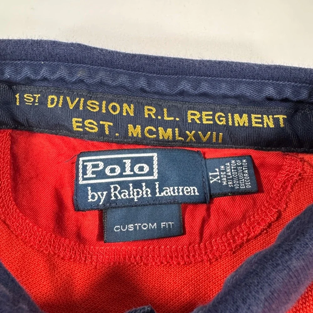 Polo Ralph Lauren Men's XL Red Navy 1st Division RL Regiment Custom Fit Polo